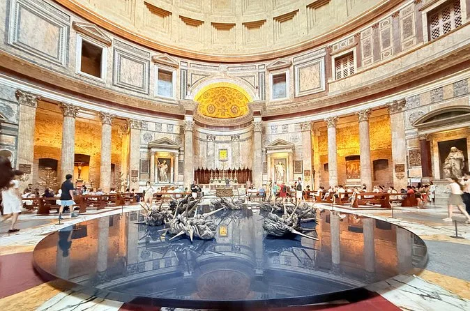 The Pantheon interior with the marble floor reflecting the light