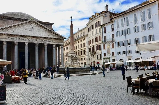 Cafe tables on Piazza della Rotonda in front of the Pantheon